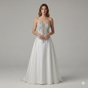 Allure Bridal Elegant Strapless Ivory/Silver Wedding Gown NWT